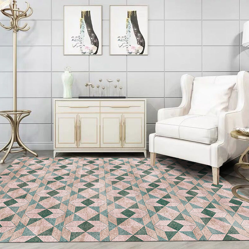 Multicolor Geometric Pattern Rug Polyester Modern Rug Washable Anti-Slip Pet Friendly Area Rug for Living Room