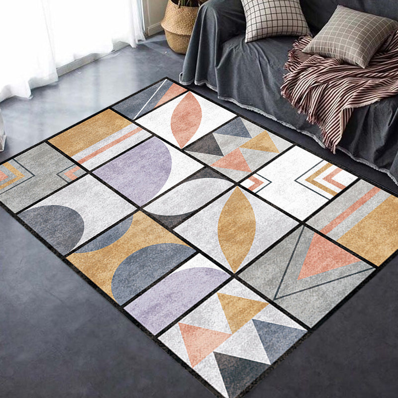 Multicolor Geometric Pattern Rug Polyester Modern Rug Washable Anti-Slip Pet Friendly Area Rug for Living Room