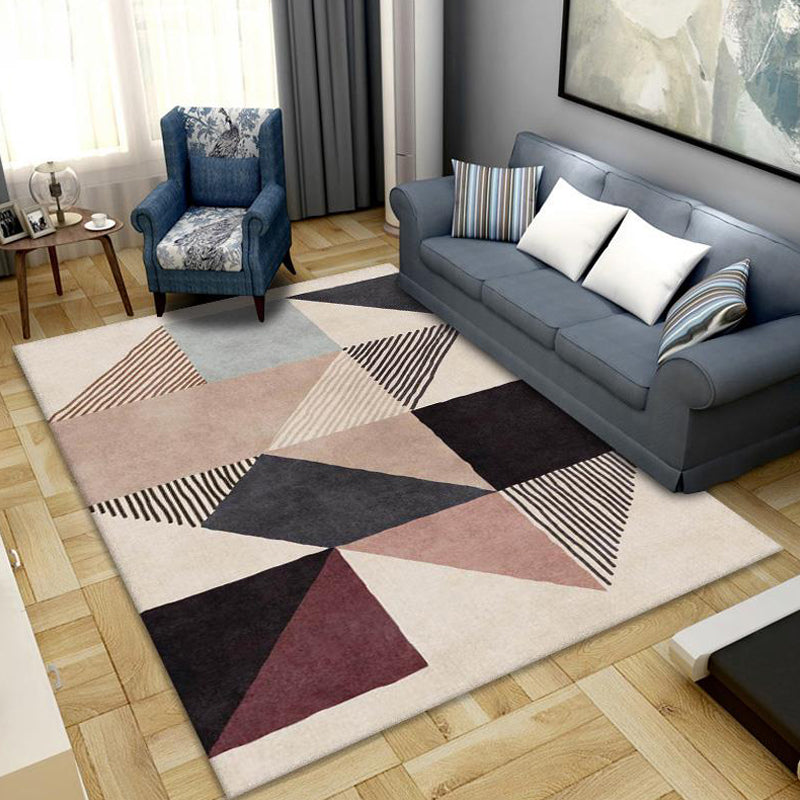 Creative Multicolor Modernist Rug Polyester Striped and Geometric Pattern Rug Washable Pet Friendly Non-Slip Carpet for Living Room