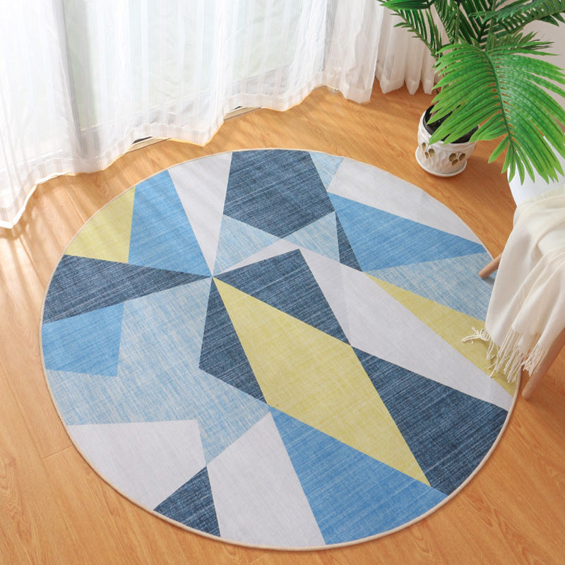 Contemporary Geometric Pattern Rug Multicolor Polyester Rug Non-Slip Backing Washable Pet Friendly Carpet for Bedroom