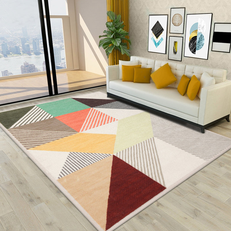 Multicolor Striped Pattern Rug Polyester Modern Rug Washable Anti-Slip Pet Friendly Area Rug for Living Room