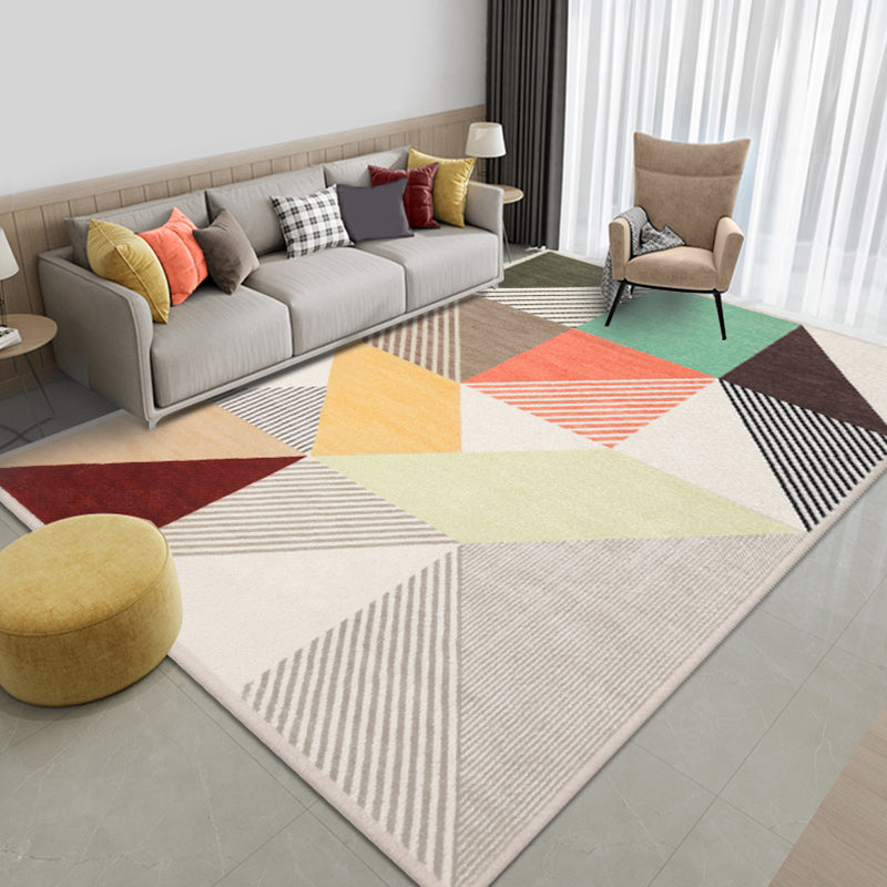 Multicolor Striped Pattern Rug Polyester Modern Rug Washable Anti-Slip Pet Friendly Area Rug for Living Room