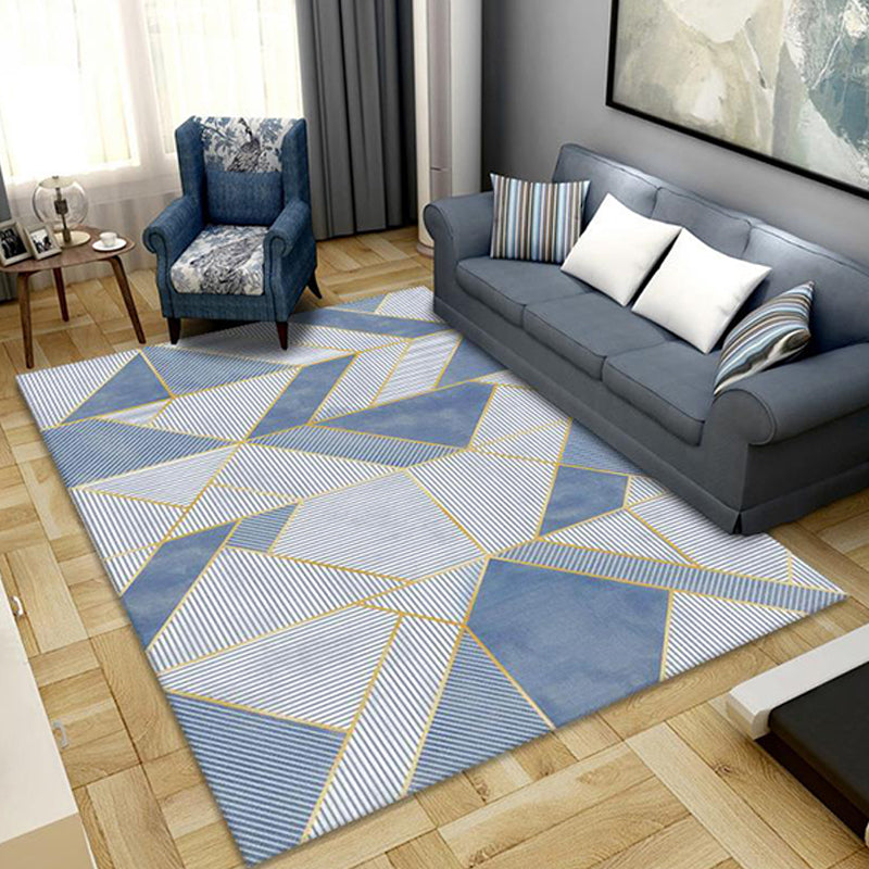 Modernist Geometric Pattern Rug with Stripe Multicolor Polyester Rug Non-Slip Backing Washable Pet Friendly Carpet for Bedroom