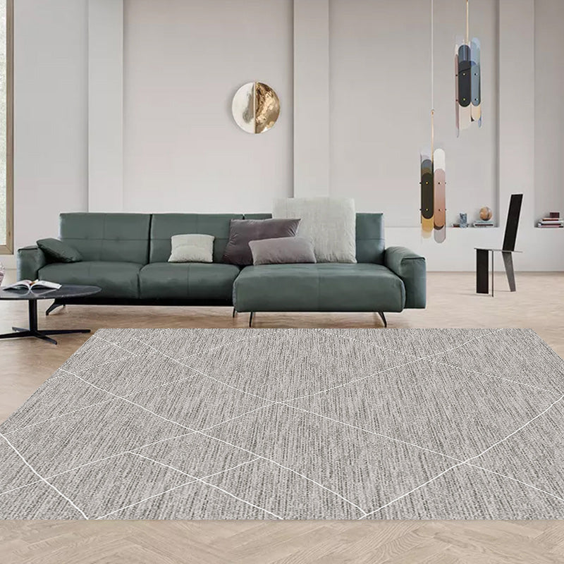 Creative Grey Modernist Rug Polyester Geometric Rug Washable Pet Friendly Non-Slip Carpet for Living Room
