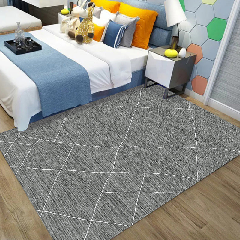 Creative Grey Modernist Rug Polyester Geometric Rug Washable Pet Friendly Non-Slip Carpet for Living Room