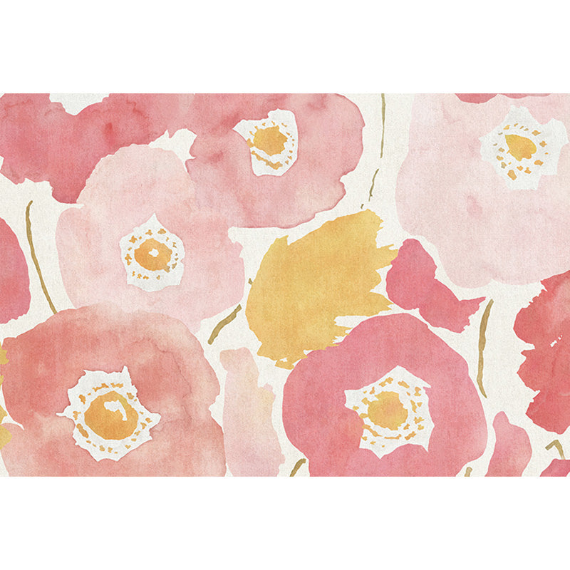 Pink Multicolor Floral Pattern Rug Polyester Contemporary Rug Washable Anti-Slip Pet Friendly Area Rug for Living Room