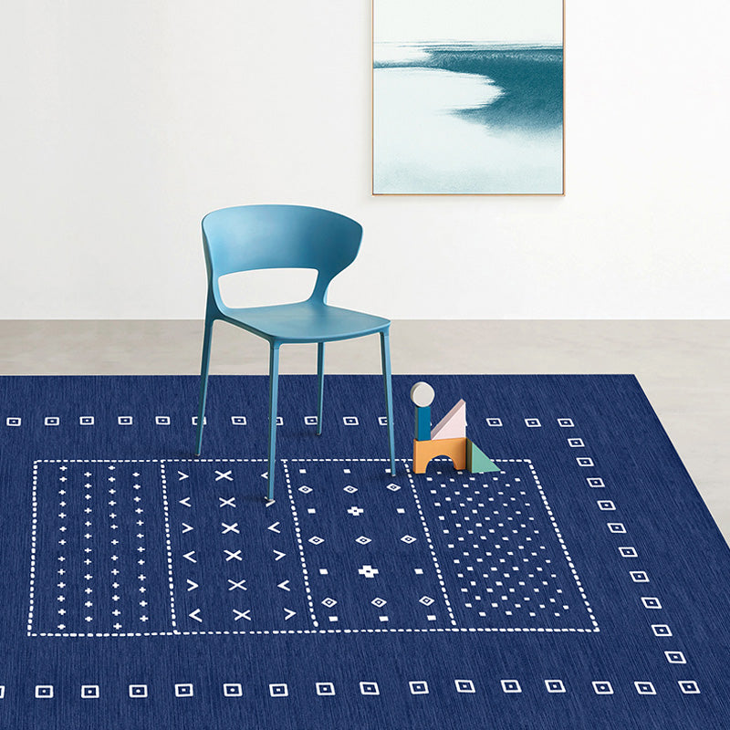 Funky Modernism Rug Blue and Grey Geometric Pattern Rug Pet Friendly Anti-Slip Washable Area Rug for Decoration