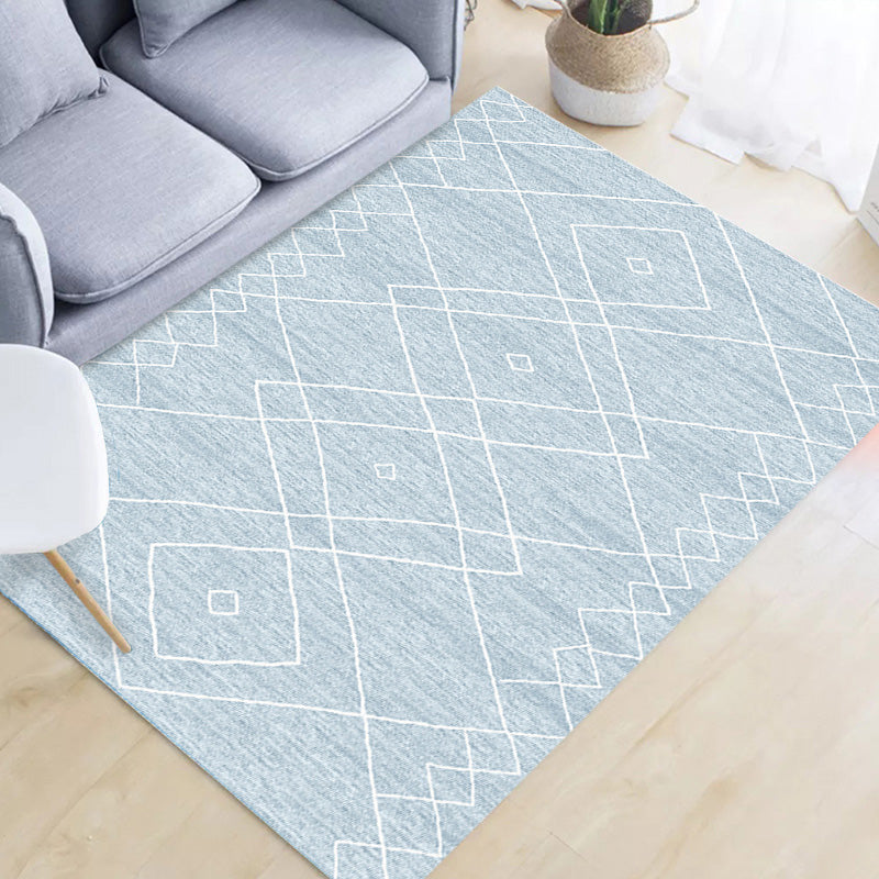 Funky Modernism Rug Blue and Grey Geometric Pattern Rug Pet Friendly Anti-Slip Washable Area Rug for Decoration