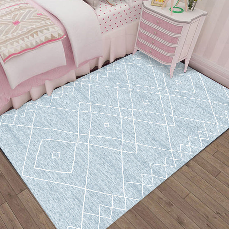 Funky Modernism Rug Blue and Grey Geometric Pattern Rug Pet Friendly Anti-Slip Washable Area Rug for Decoration