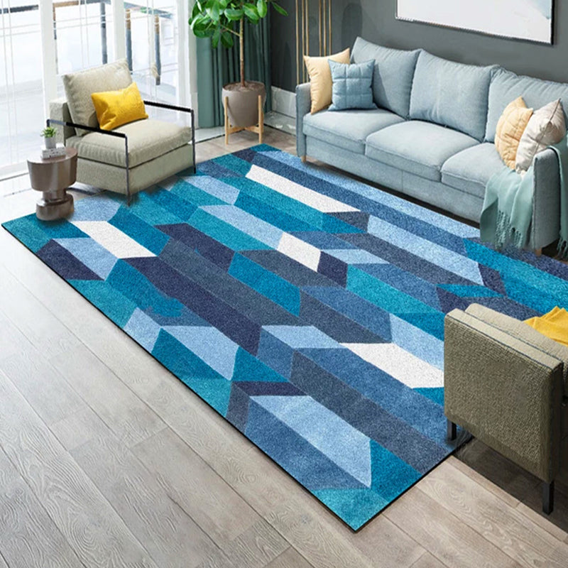 Multicolor Geometric Pattern Rug Polyester Contemporary Rug Washable Anti-Slip Pet Friendly Area Rug for Study