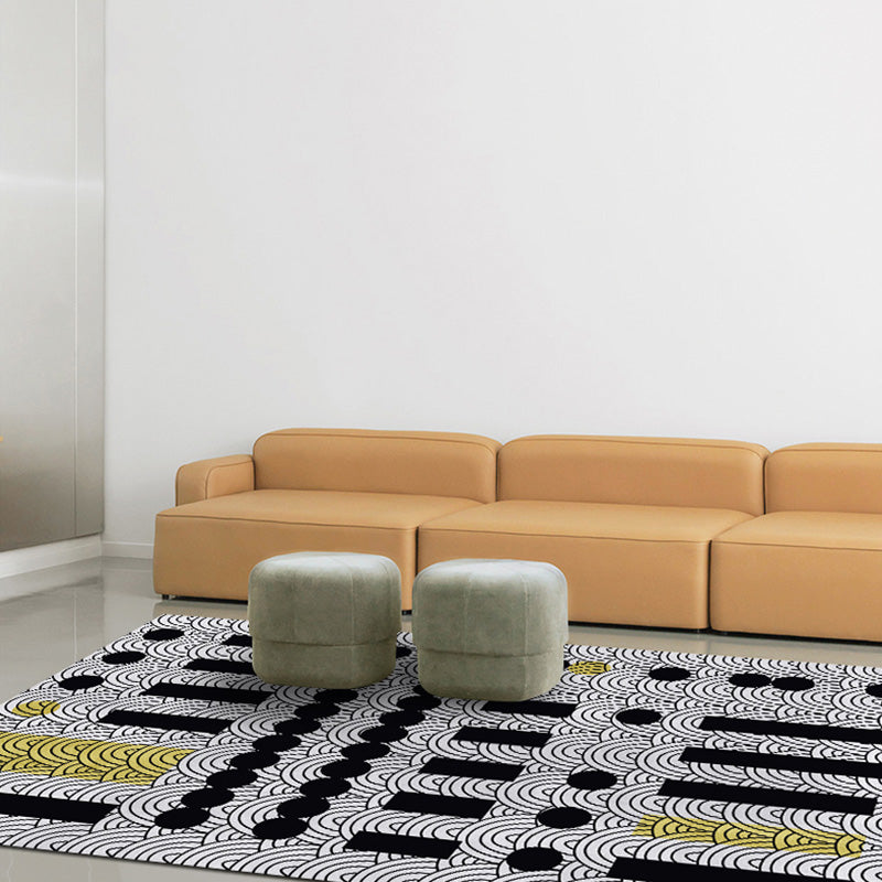 Multicolor Black Wave Pattern Rug Polyester Modern Rug Washable Anti-Slip Pet Friendly Area Rug for Living Room