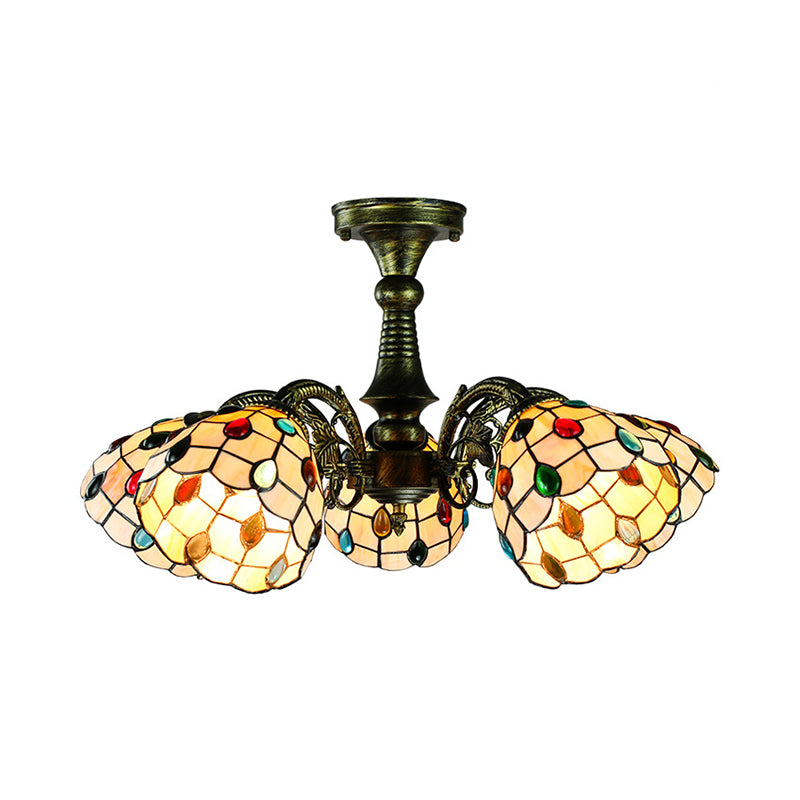 Buntglas Tiffany Style Blatt/Pfauen Schwanz/Blütenheize Beleuchtung 3/5 Lichter hängen Deckenlicht in antiker Bronze