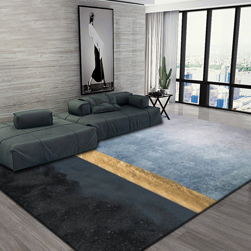 Modernist Colorblock Rug Black Multicolor Polyester Rug Non-Slip Backing Washable Pet Friendly Carpet for Home