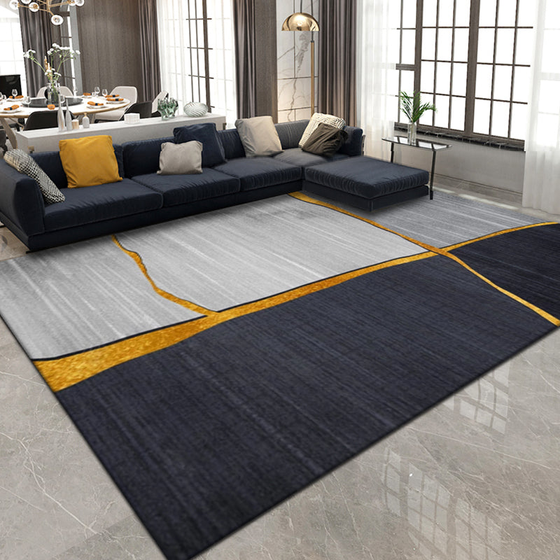 Modernist Colorblock Rug Black Multicolor Polyester Rug Non-Slip Backing Washable Pet Friendly Carpet for Home