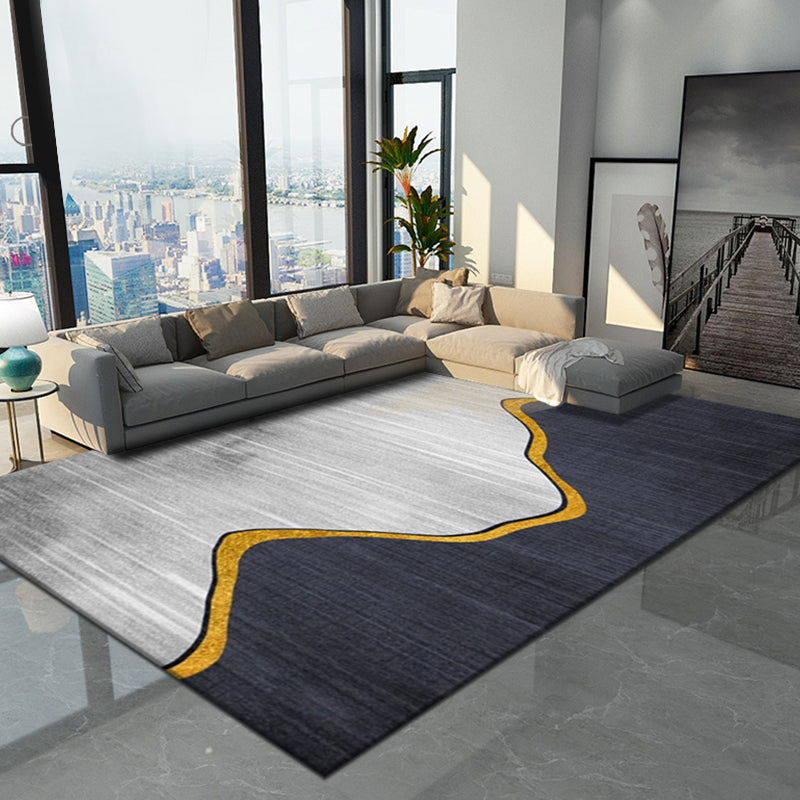 Modernist Colorblock Rug Black Multicolor Polyester Rug Non-Slip Backing Washable Pet Friendly Carpet for Home