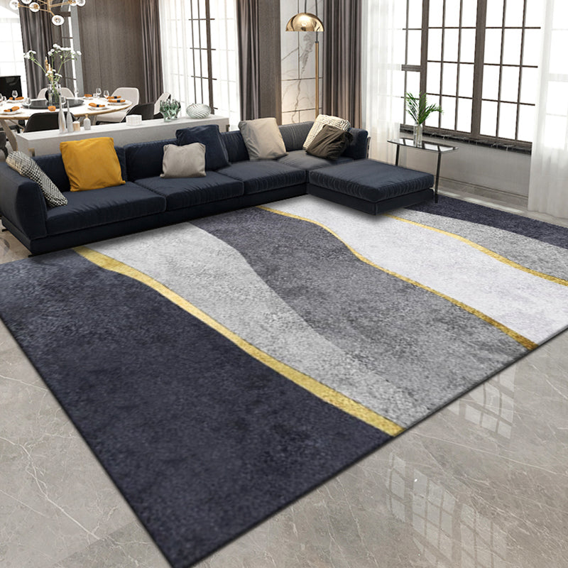 Modernist Colorblock Rug Black Multicolor Polyester Rug Non-Slip Backing Washable Pet Friendly Carpet for Home