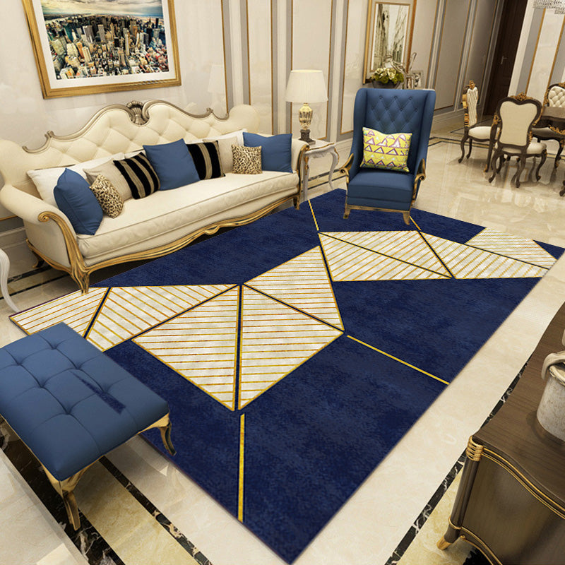 Contemporary Geometric Pattern Rug with Stripe Multicolor Polyester Rug Non-Slip Backing Washable Pet Friendly Carpet for Bedroom