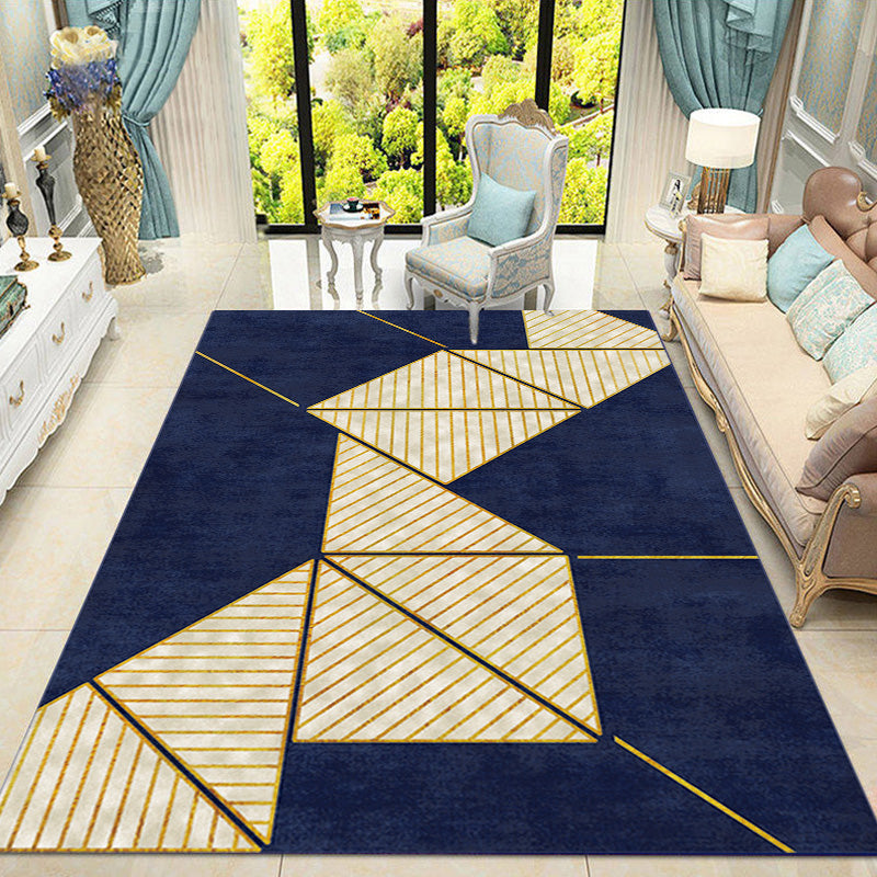 Contemporary Geometric Pattern Rug with Stripe Multicolor Polyester Rug Non-Slip Backing Washable Pet Friendly Carpet for Bedroom