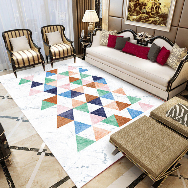 Contemporary Geometric Pattern Rug with Stripe Multicolor Polyester Rug Non-Slip Backing Washable Pet Friendly Carpet for Bedroom