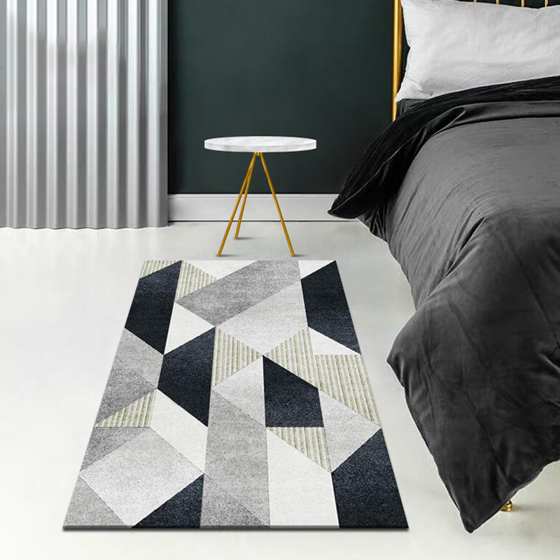 Modernist Geometric Pattern Rug Multicolor Polyester Rug Non-Slip Backing Washable Pet Friendly Carpet for Bedroom