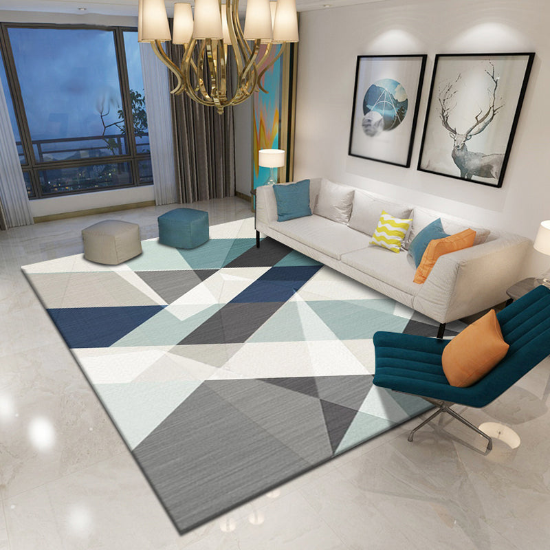 Multicolor Geometric Pattern Rug Polyester Modern Rug Washable Anti-Slip Pet Friendly Area Rug for Living Room