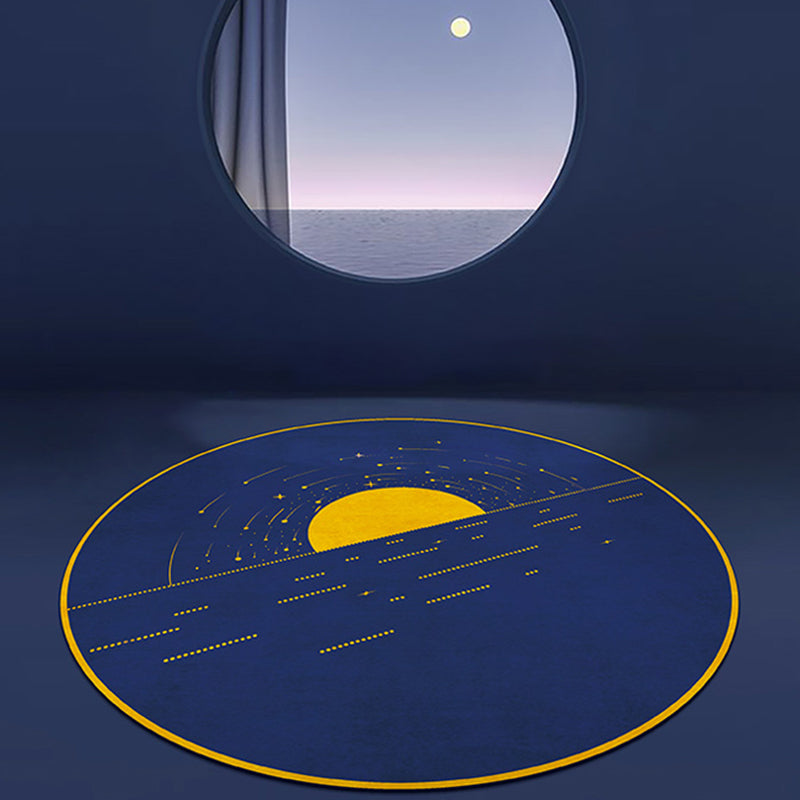 Funky Modernism Rug Blue Sun Pattern Rug Pet Friendly Anti-Slip Washable Area Rug for Decoration