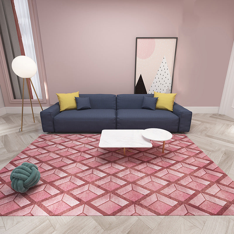 Stylish Modernist Rug Polyester Geometric Pattern Rug Washable Pet Friendly Non-Slip Carpet for Living Room