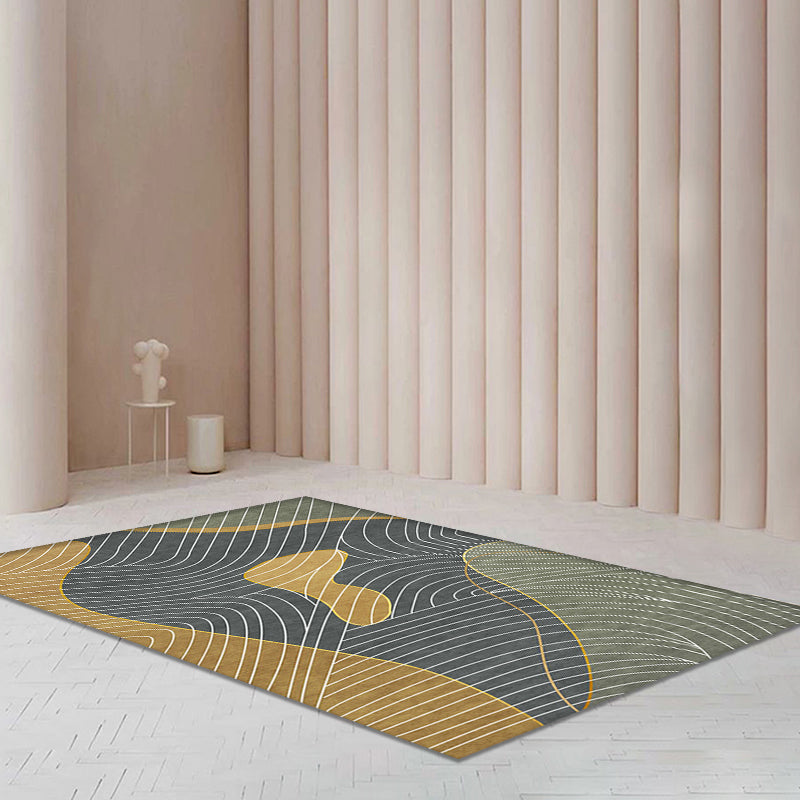 Swirl Striped Pattern Rug Polyester Modern Rug Washable Anti-Slip Pet Friendly Area Rug for Living Room