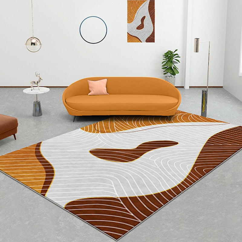 Swirl Striped Pattern Rug Polyester Modern Rug Washable Anti-Slip Pet Friendly Area Rug for Living Room