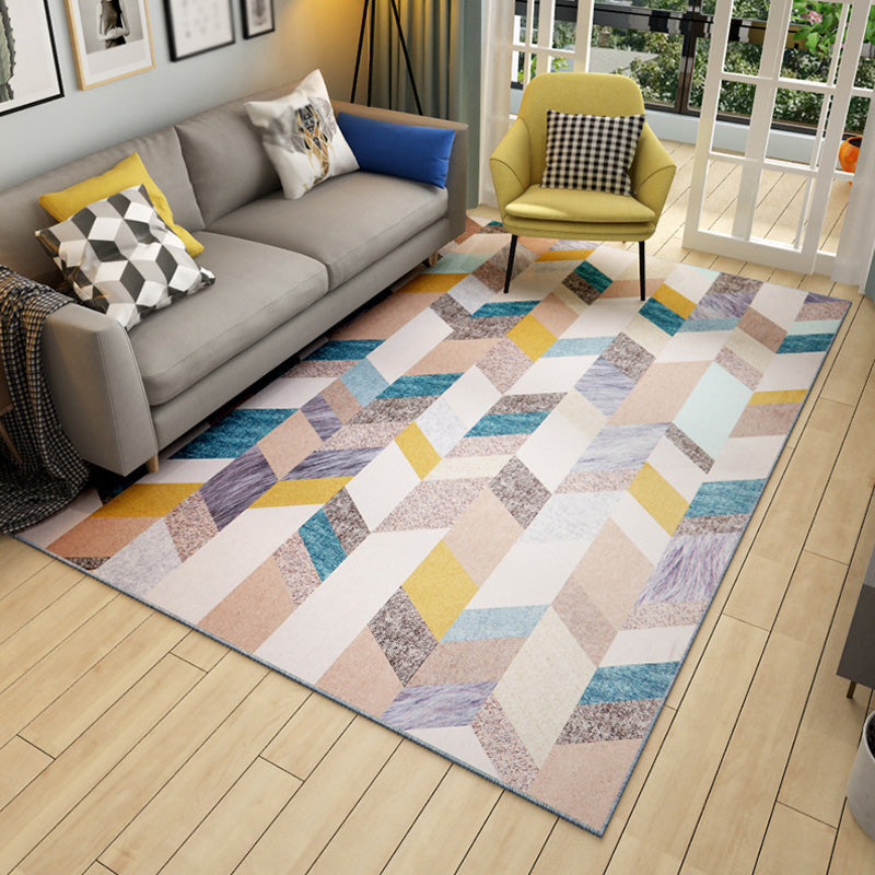 Unique Multicolor Modernist Rug Polyester Geometric Rug Washable Pet Friendly Non-Slip Carpet for Living Room