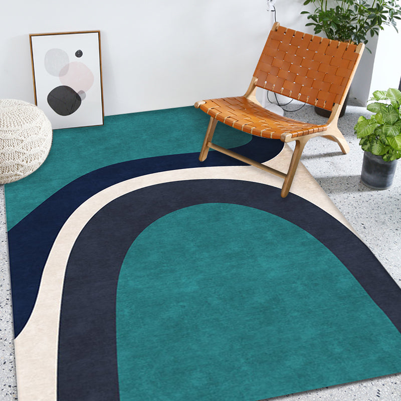 Modern Colorblock Rug Green Polyester Rug Non-Slip Backing Washable Pet Friendly Carpet for Home