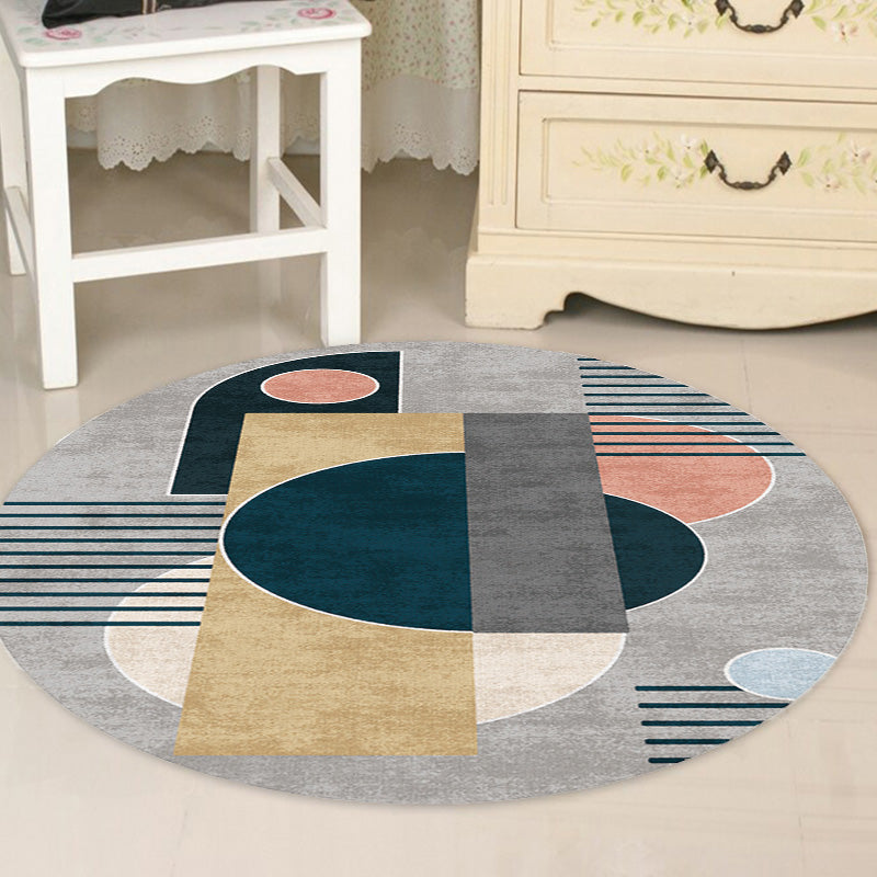 Unique Multicolor Modernist Rug Polyester Geometric and Stripe Pattern Rug Washable Pet Friendly Non-Slip Carpet for Living Room