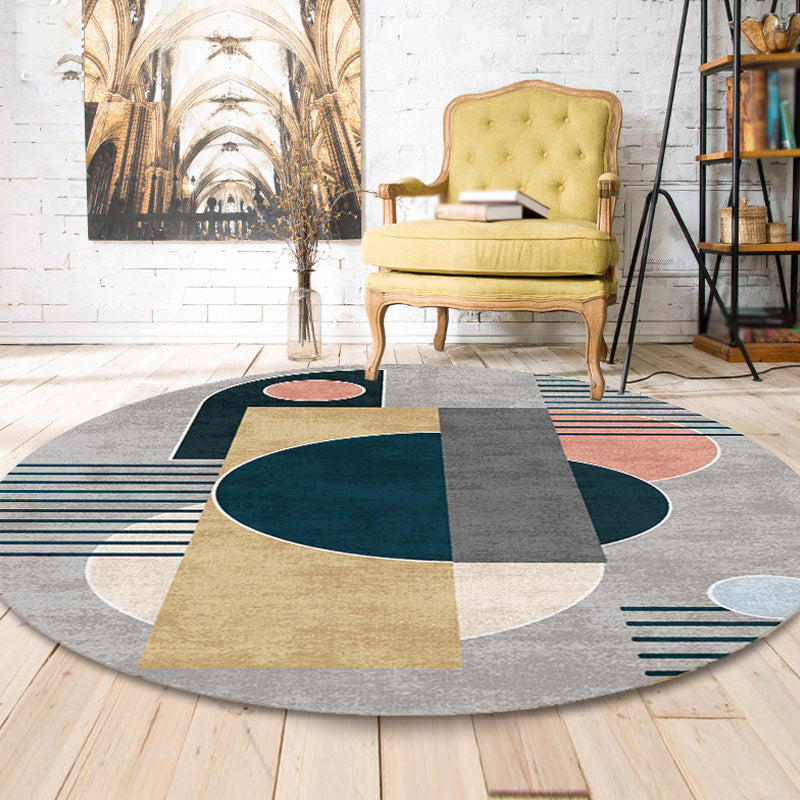 Unique Multicolor Modernist Rug Polyester Geometric and Stripe Pattern Rug Washable Pet Friendly Non-Slip Carpet for Living Room