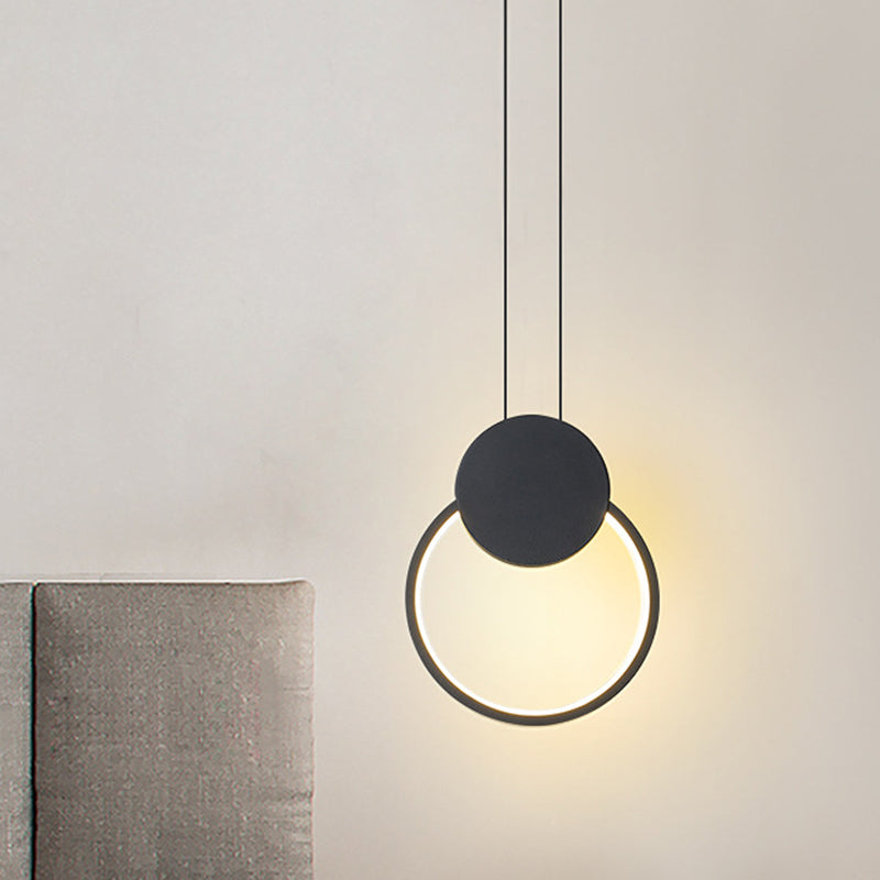 Metal Round/Rhombus Ceiling Pendant Modernist LED Black Hanging Lamp Kit in Warm/White Light for Bedroom