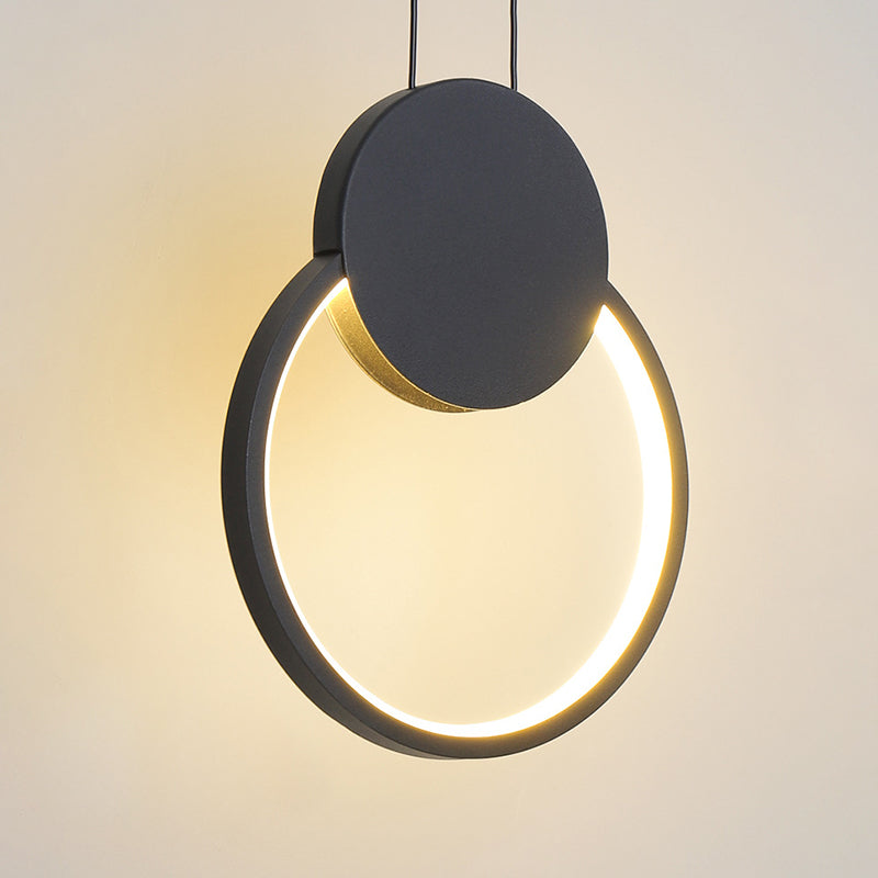 Metal Round/Rhombus Ceiling Pendant Modernist LED Black Hanging Lamp Kit in Warm/White Light for Bedroom