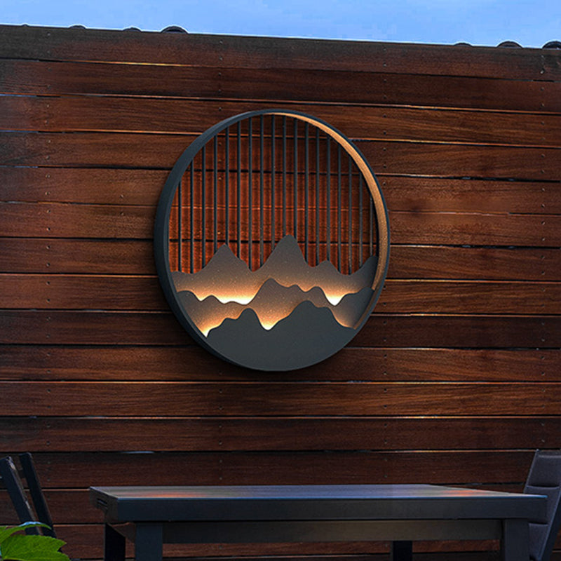 Round Mountain Wall SCONCE Aziatische stijl Metallic Led Black Wall Mural Mount Lighting Fecture
