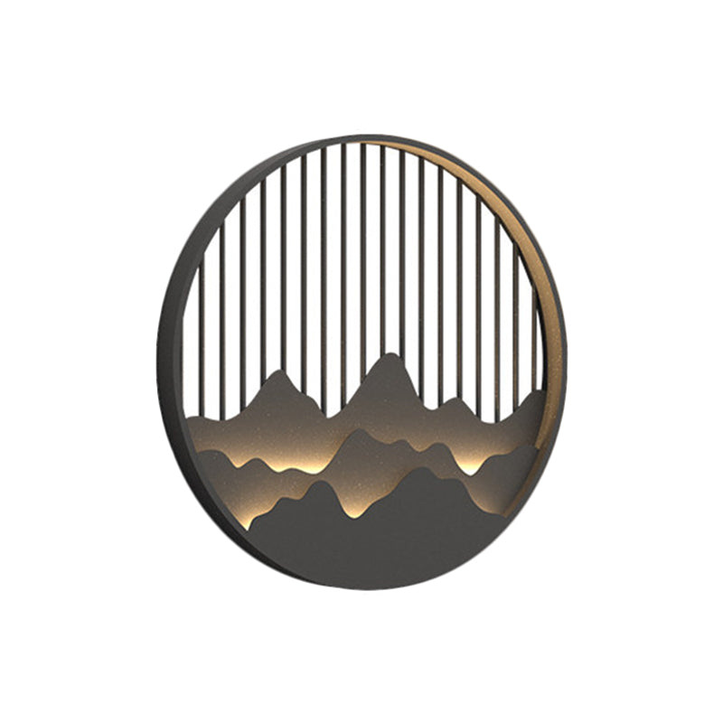 Round Mountain Wall SCONCE Aziatische stijl Metallic Led Black Wall Mural Mount Lighting Fecture