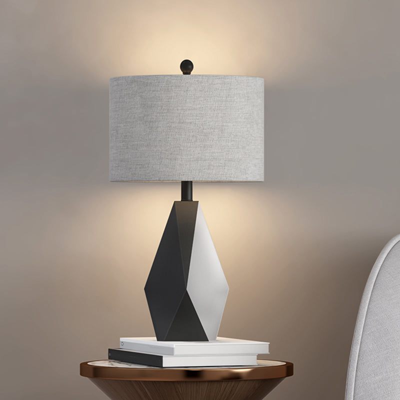 Stofcilindertafellamp Minimale 1 lamp grijze afwerking nachtverlichting met metalen geometrische basis