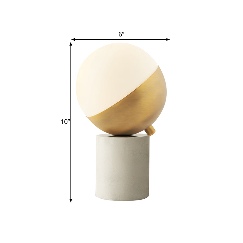 Lámpara de mesita de noche dorada 1 Luz de mesa de vidrio crema ligera con base de mármol de cilindro