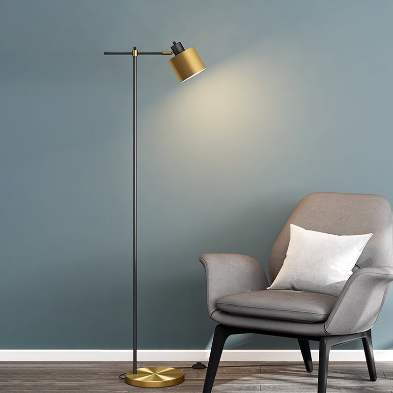 1-Light Living Room Standing Light Simple Brass Reading Floor Lamp with Drum Metal Shade