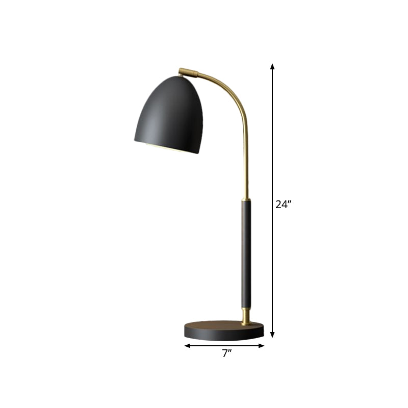Dome Shaped Table Lamp Simplicity Metallic 1-Bulb Black Nightstand Lighting with Curved Arm