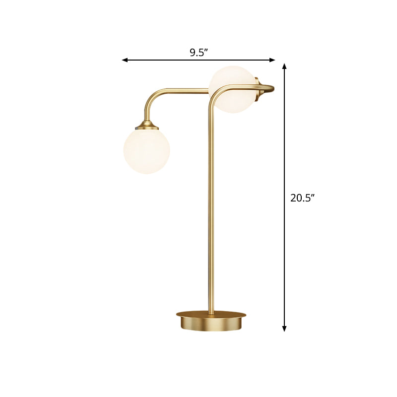 Lámpara de oro de la mesa de vidrio lácteo global lámpara de oro de 2 cabezas de oro con brazo de metal