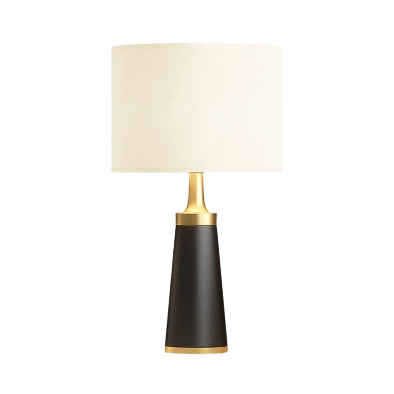 Fabric Cylindrical Night Light Modernity 1 Bulb Table Lighting in White with Metal Tapered Base