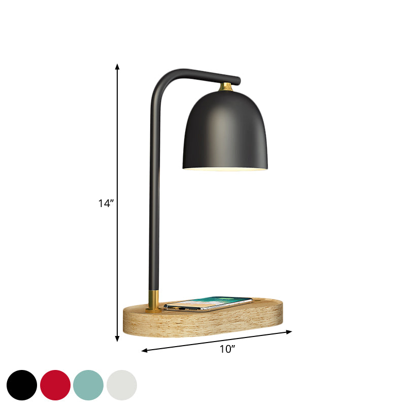 Lampada da comodino minimalista a 1 testa con finitura nera/bianca/rossa, cupola in legno con paralume metallico