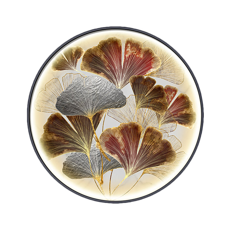 ASIA LED GINKGO FLUSH FLUSH Splusa de pared de oro Circular Lighting Mural con sombra metálica