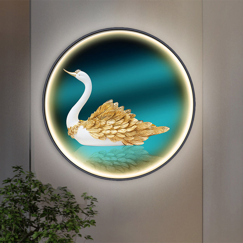 Led Parlour Swan Light Montar Mural Asian Green Mural Splone con sombra de metal redondo, izquierda/derecha