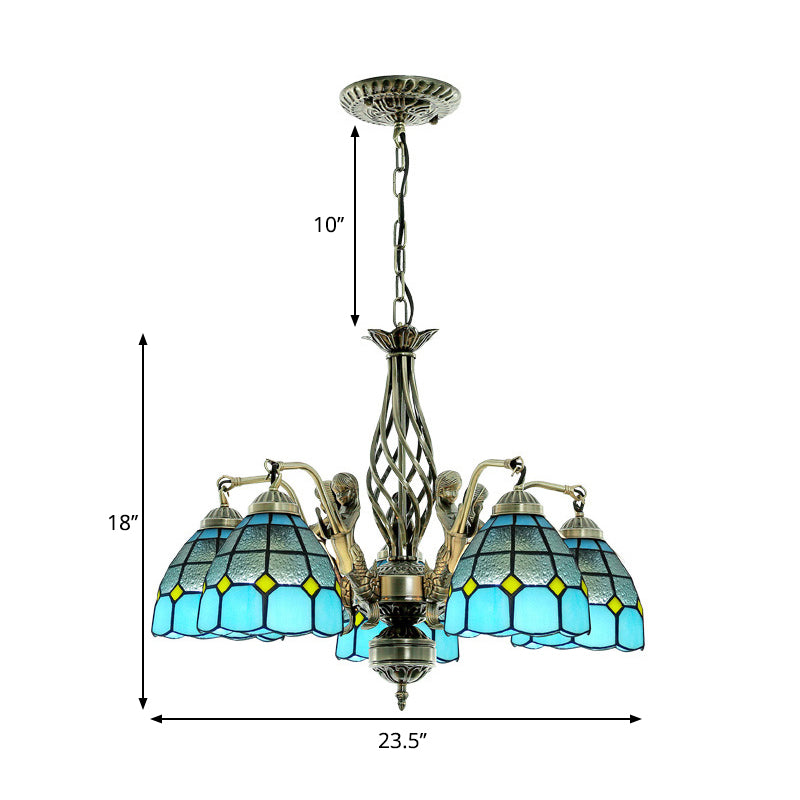Kuppel Buntglas Kronleuchter Lampe Tiffany Style 5 Lichter Blau Anhänger Beleuchtung