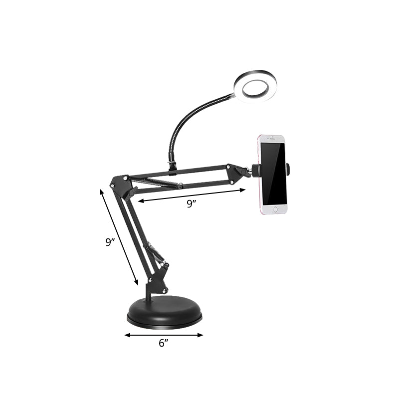 Lámpara de tocador de tocador de metal lámpara de relleno negro de LED contemporáneo con brazo ajustable