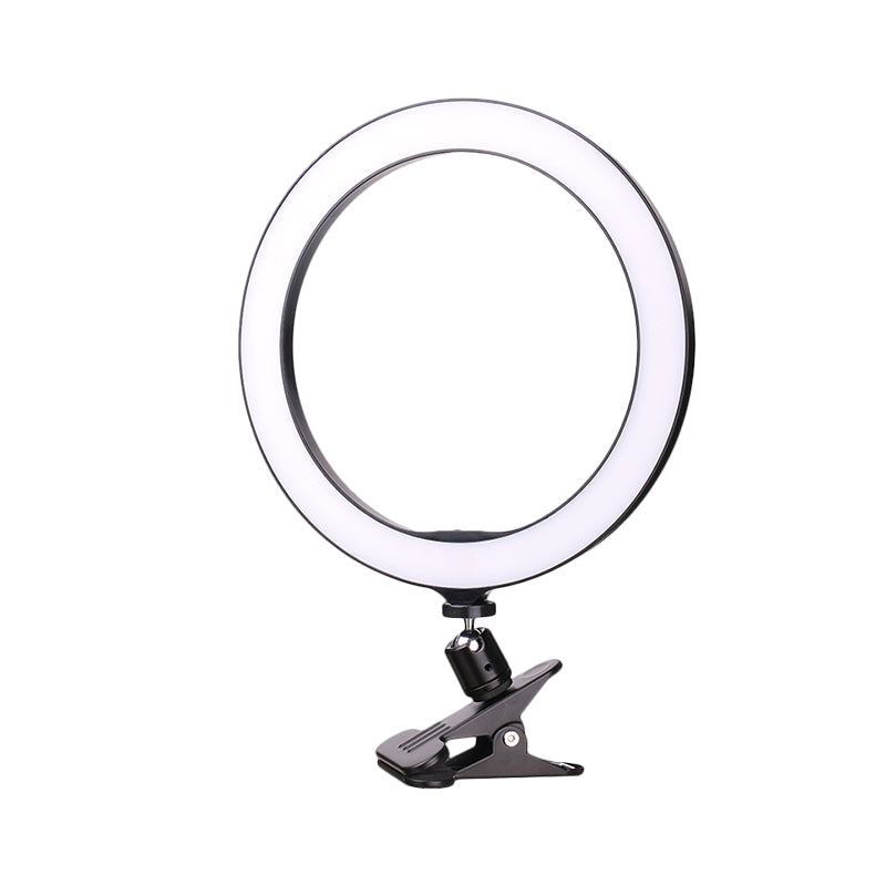 Clip de cercle contemporain sur le support de téléphone mobile Vanity Metal Mobile LED PORTABLE LEMPLE EN NOIR, 6 "/ 8" DIA
