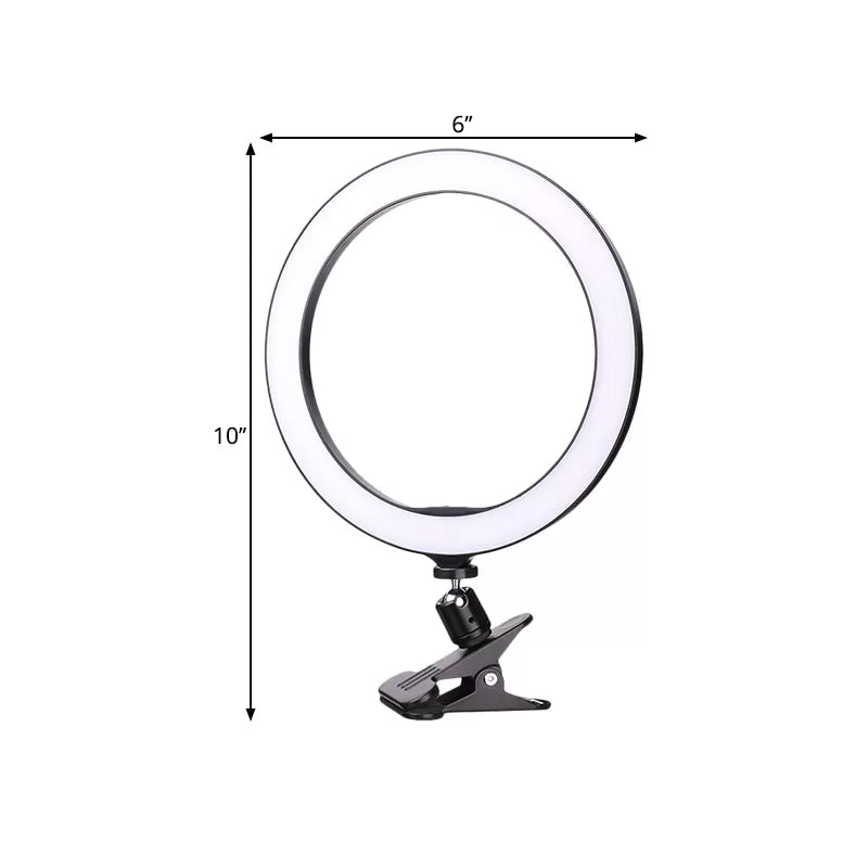 Clip de cercle contemporain sur le support de téléphone mobile Vanity Metal Mobile LED PORTABLE LEMPLE EN NOIR, 6 "/ 8" DIA